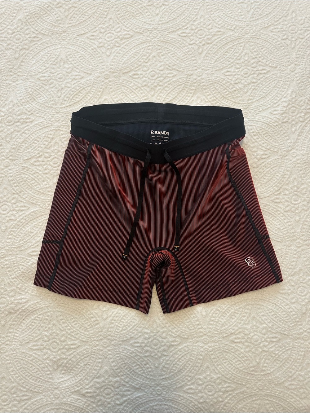 Bandit women’s Striped Cadence 5” Compression Shorts Black/Maroon in size Large